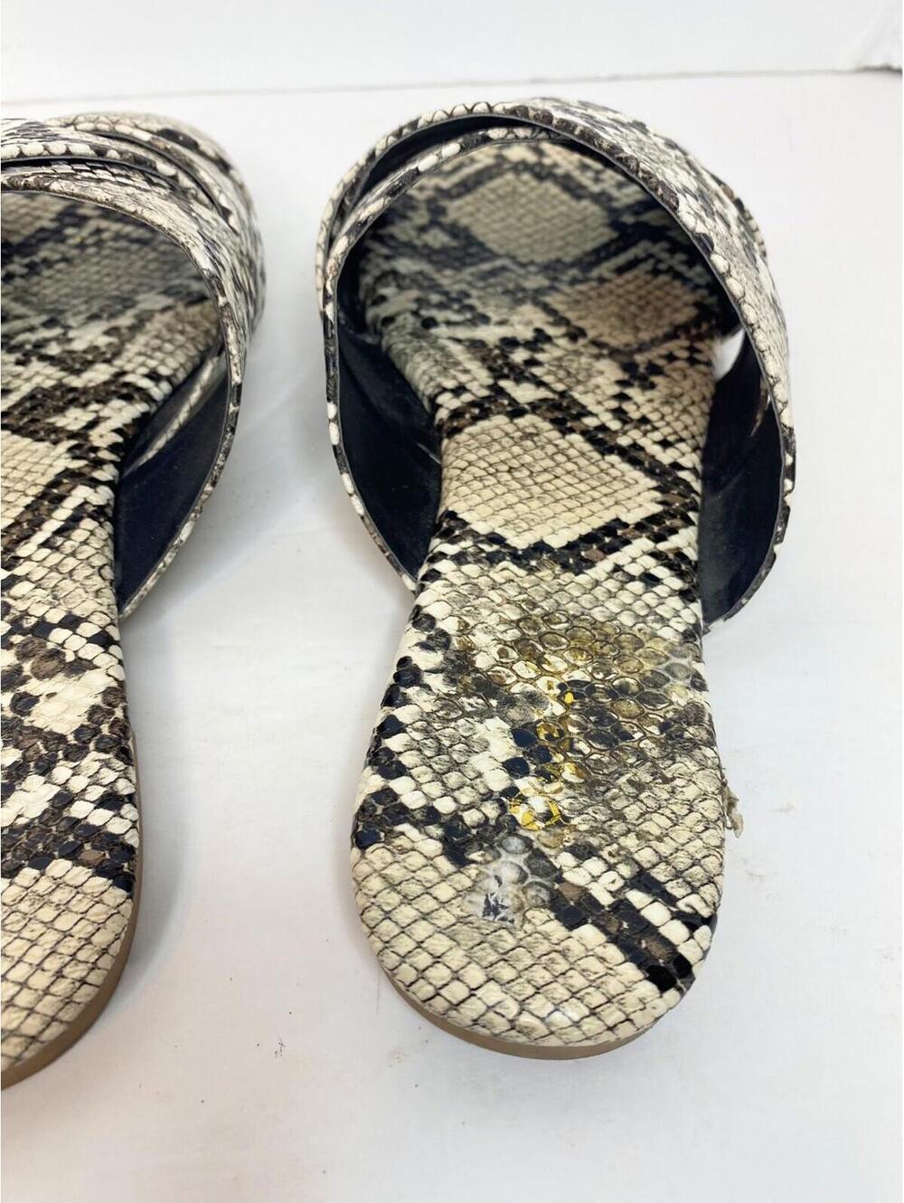 Qupid Black /brown /ivory Snake Print Faux Leather Slides Sandals, Size 7 - Picture 6 of 16